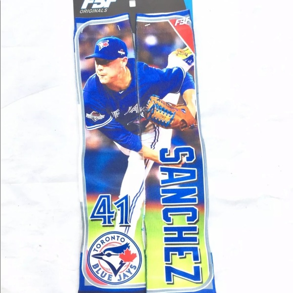 New For Bare Feet Toronto Blue Jays Aaron Sanchez MLB Player Photo Crew Socks M - Picture 3 of 10